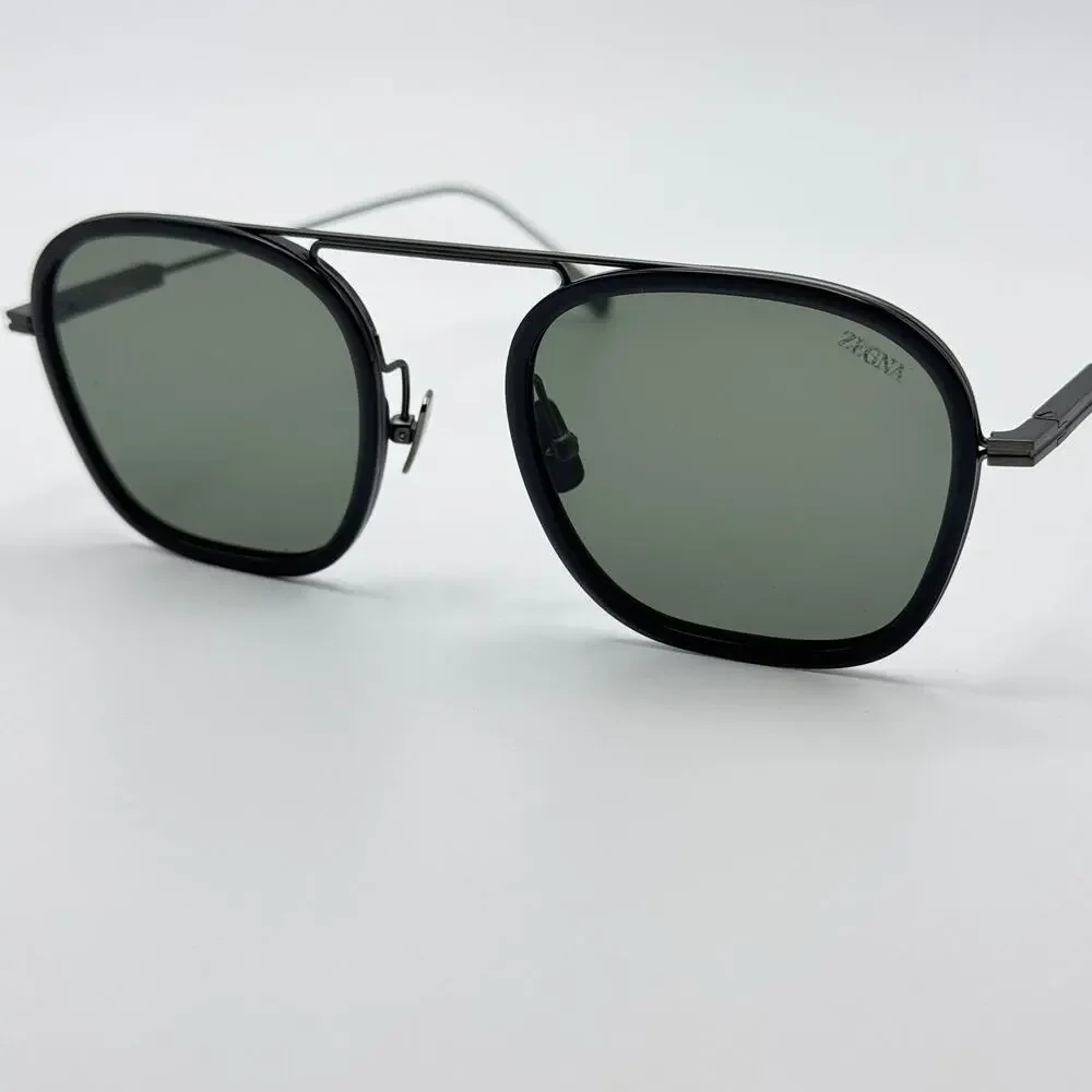 Ermenegildo Zegna Sunglasses EZ0306 20N Gray Square Frame Green Lens 51-20-145mm